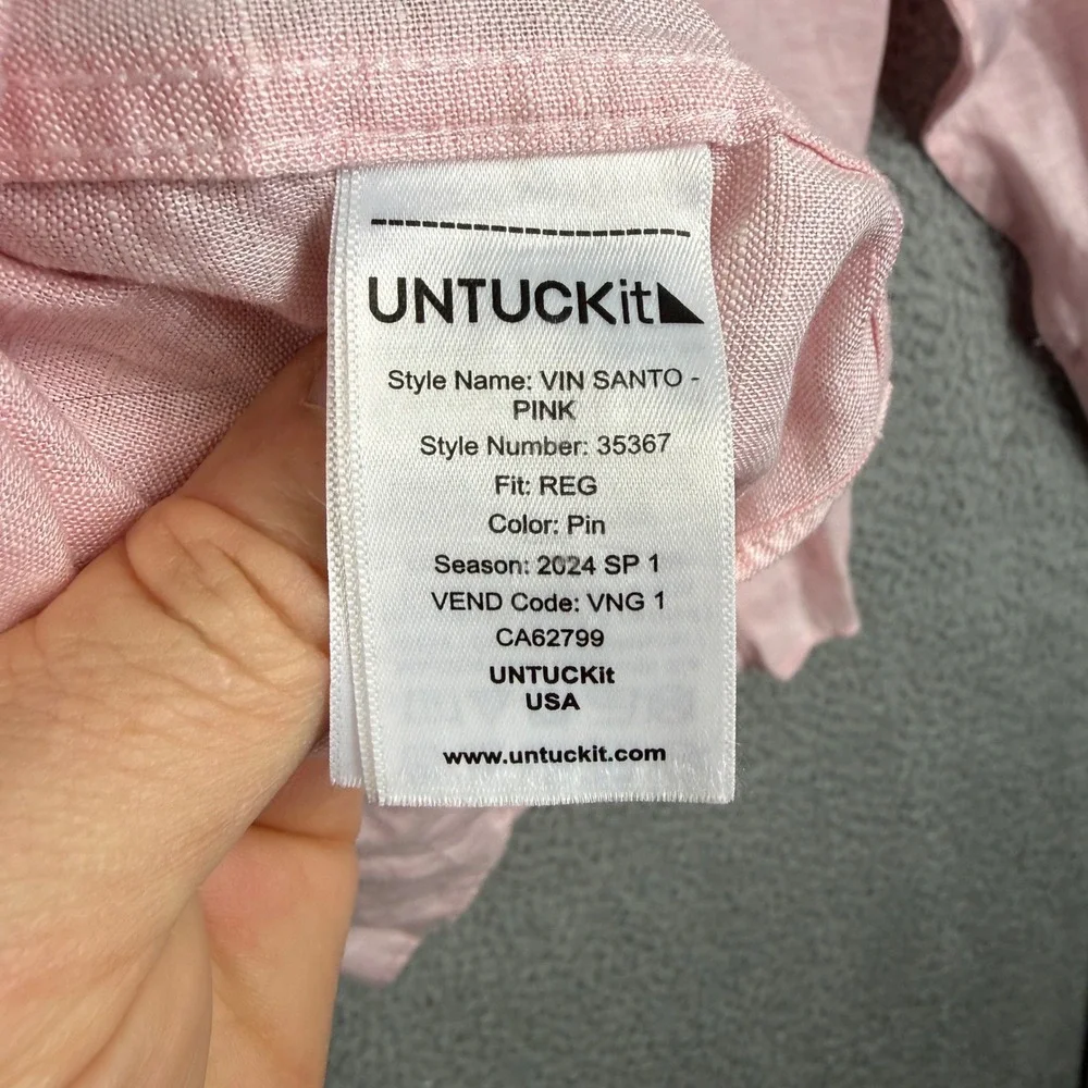 UNTUCKit Men's XXX Large Pink Linen Wrinkle Resistant Button Down‎ Shirt